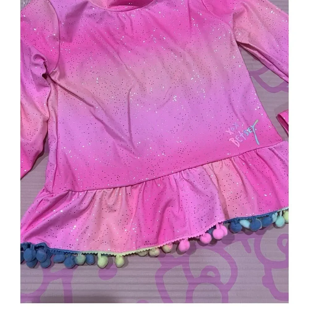 NWT❤️Betsey Johnson Girl's Long Sleeve 2 Pc Rash Guard Tankini Swimsuit sz14